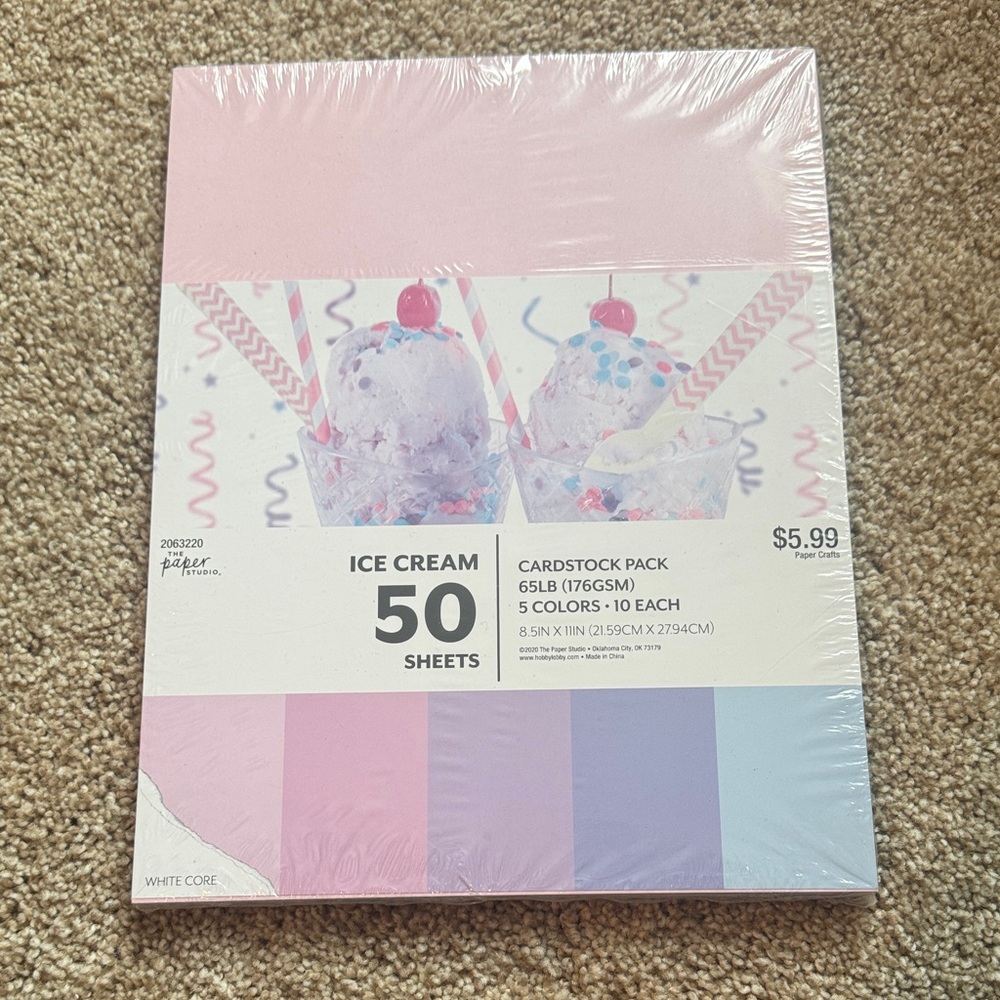 Ice Cream Cardstock Pack - Pink, Purple, Blue